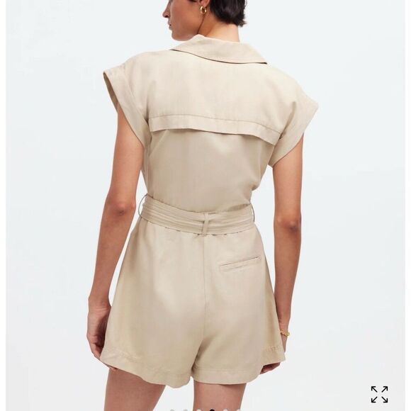 MADEWELL Romper Women 14 Khaki Tan Tie Waist NEW Muscle Tank Lyocell Linen NQ584 - Picture 2 of 12